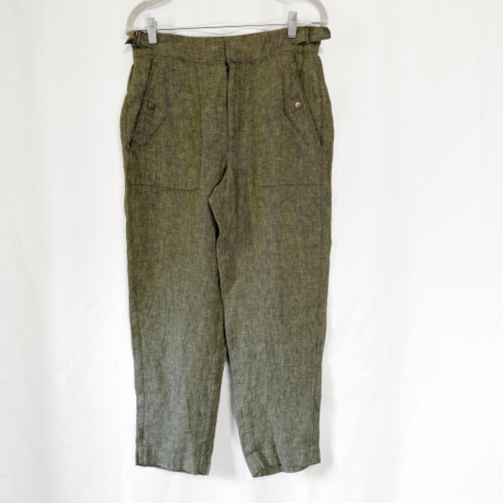 Athleta Voyager Cropped Linen Pants in Aspen Olive Size 6 - Picture 3 of 9